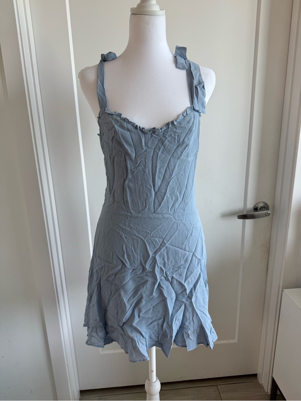 Reformation Light Blue Tie-Shoulder Sundress